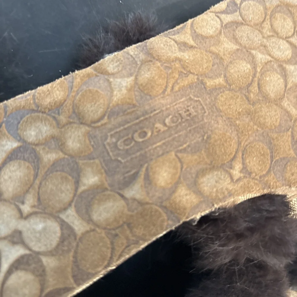 Coach Signature Fur Trim Mule Slippers Women's Brown Logo SlipOn House Shoes Sz5 - Picture 7 of 9